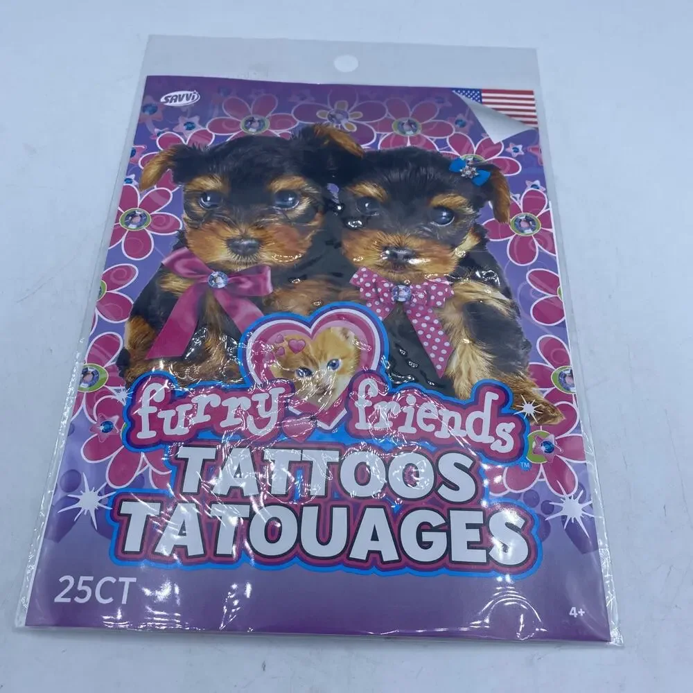 Kids Temporary Tattoos Furry Friends Dogs Cats Puppies Kittens 25 Tattoos